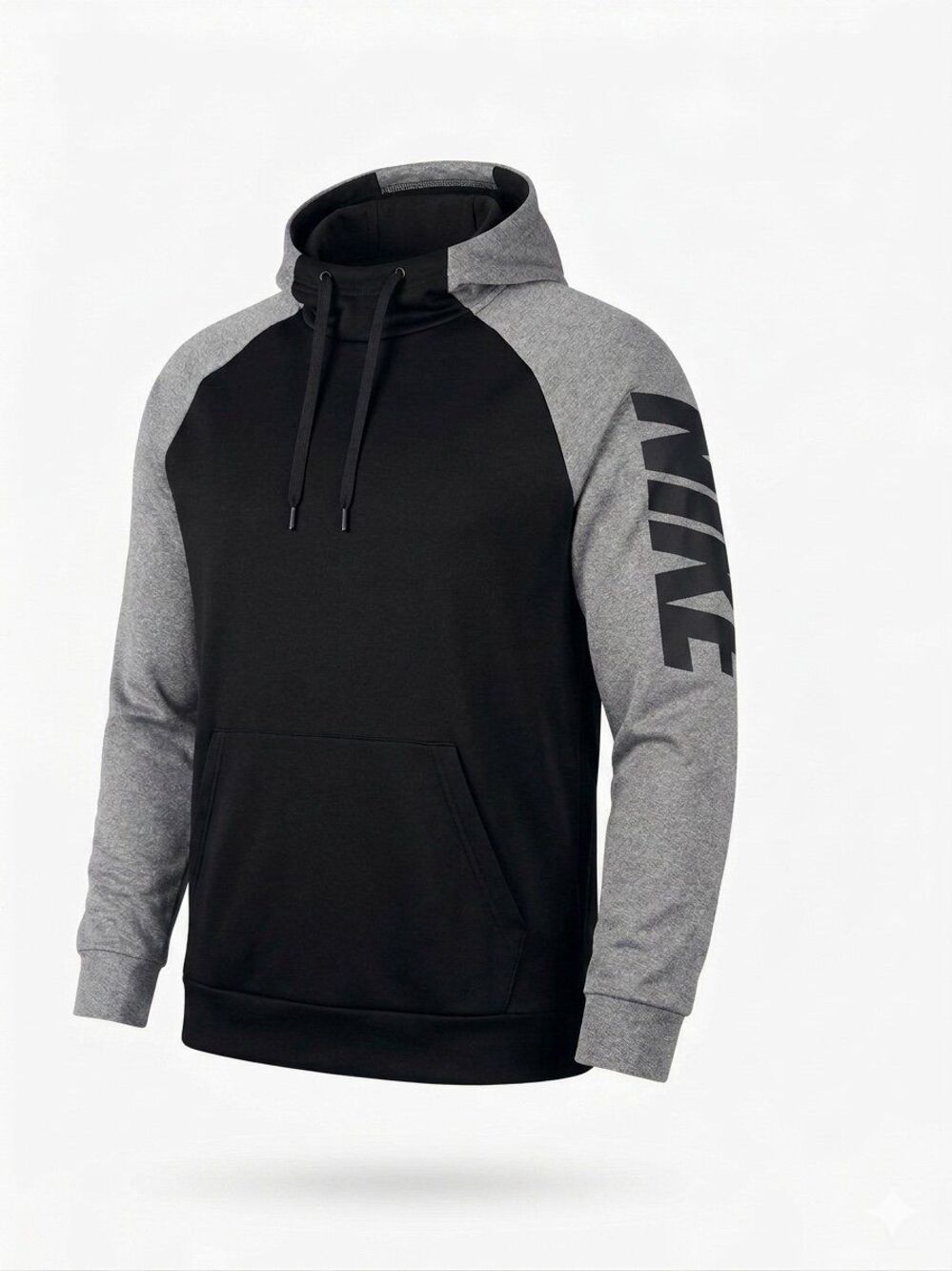Nike Dri-Fit Hoodie Men's Medium Black Gray Raglan Sleeve Graphic Pullover